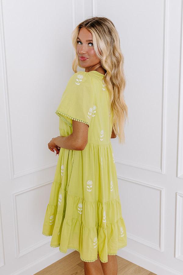 French Farmhouse Embroidered Mini Dress in Lime Punch Product Image