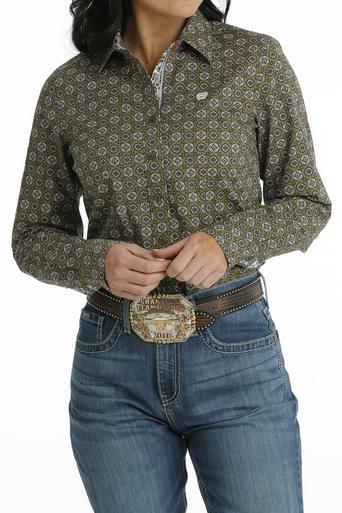 Cinch® Ladies' L/S Olive Print Button Shirt Product Image