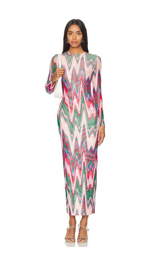 Wave Printed Tulle Maxi Dress Product Image