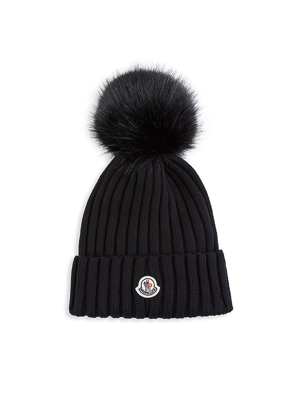 Ribbed Wool Beanie with Faux Fur Pom product image