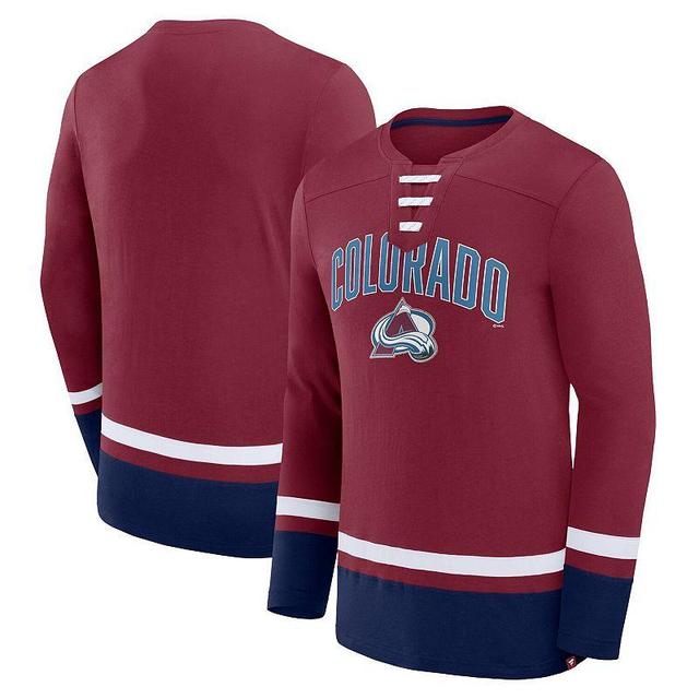 Mens Fanatics Branded Burgundy Colorado Avalanche Back Pass Lace-Up Long Sleeve T-Shirt Product Image