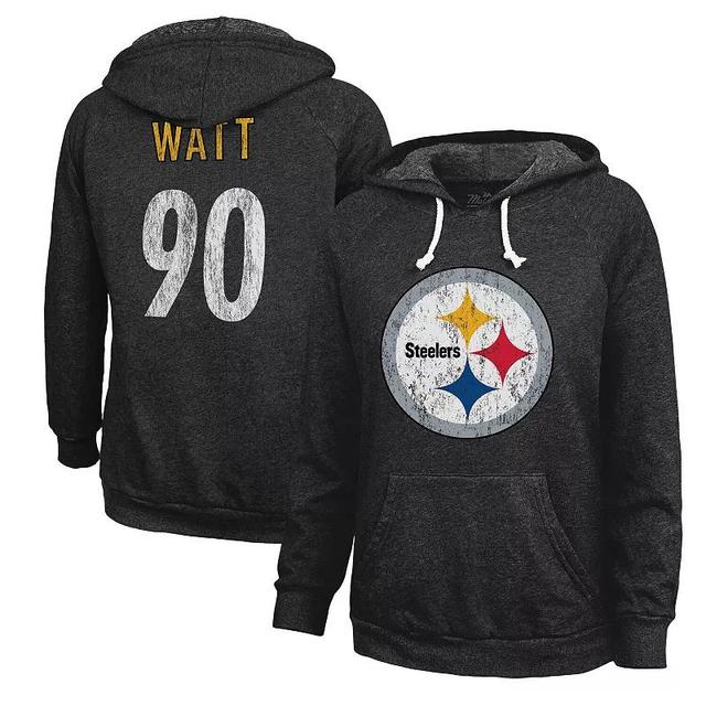 Womens Majestic Threads T.J. Watt Pittsburgh Steelers Name & Number Tri-Blend Pullover Hoodie Product Image