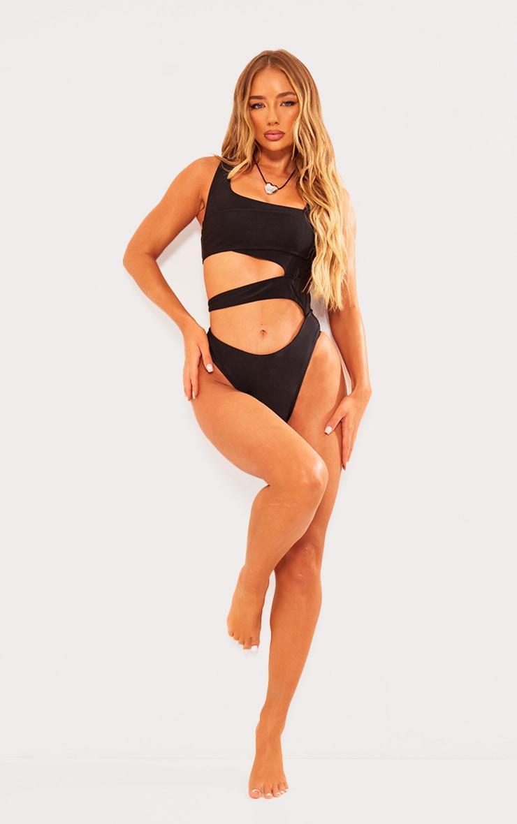 Black Cut Out Seam Detail Swimsuit Product Image