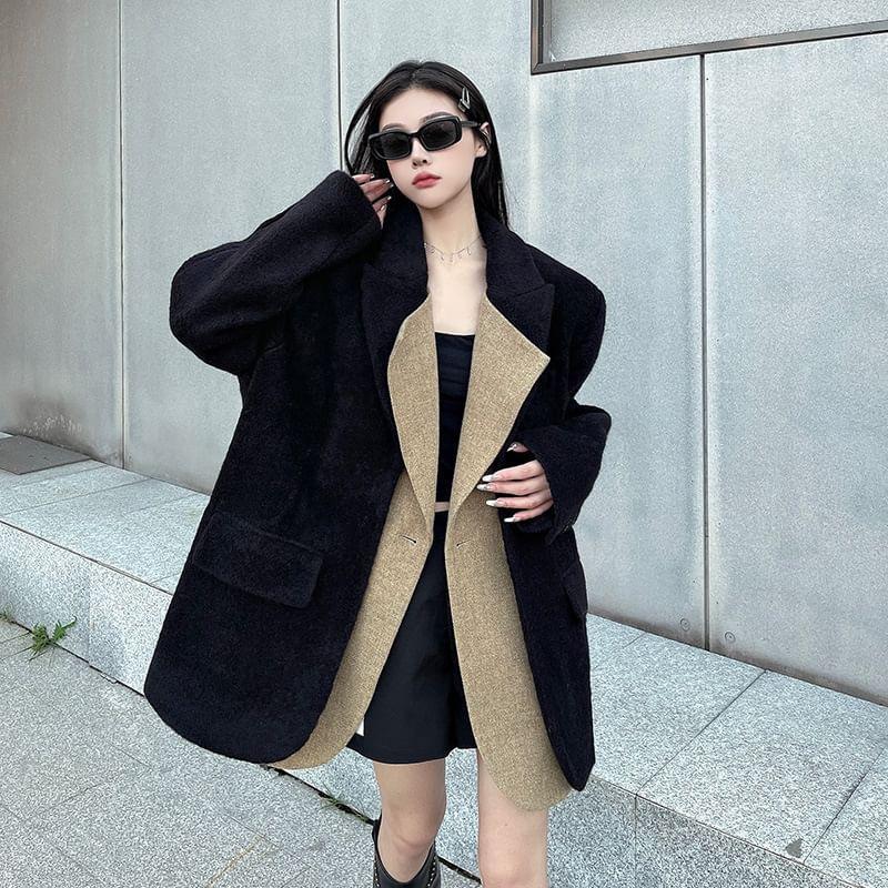 Mock Two-Piece Two Tone Oversized Single-Button Blazer Product Image