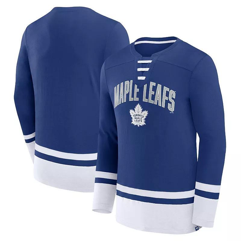 Mens Fanatics Branded Blue Toronto Maple Leafs Back Pass Lace-Up Long Sleeve T-Shirt Product Image