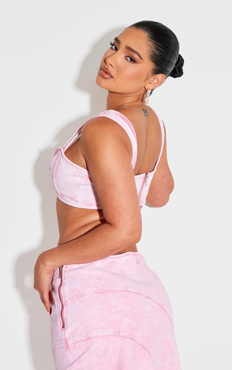 Shape Washed Pink Denim Seam Front Detail Bralet Product Image