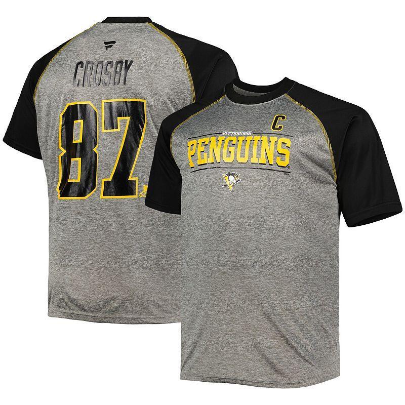 Mens Fanatics Branded Sidney Crosby Heather Gray/Black Pittsburgh Penguins Big & Tall Contrast Raglan Name & Number T-Shirt Product Image