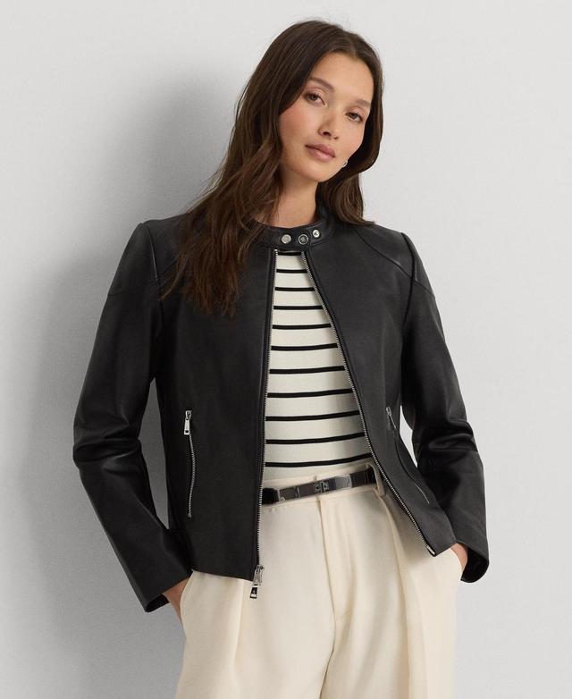 Lauren Ralph Lauren Womens Leather Moto Jacket Product Image