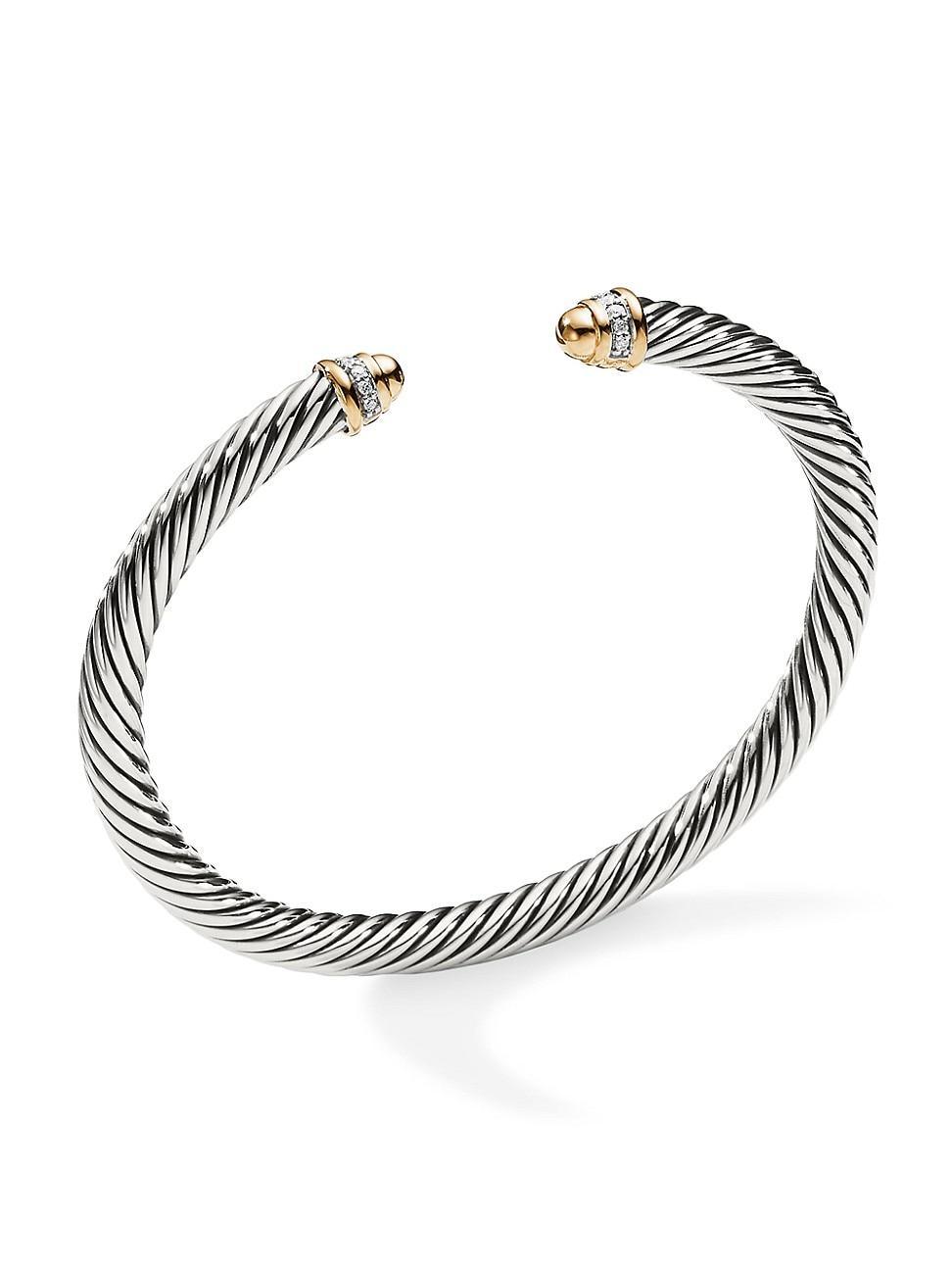 Womens Cable Bracelet With 18K Yellow Gold & Diamonds Product Image