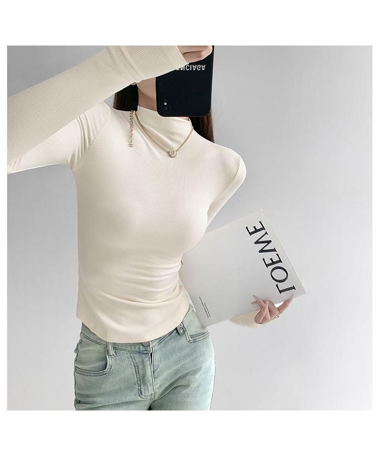 Plain Mock-Neck Slim-Fit Top in 6 Colors Product Image