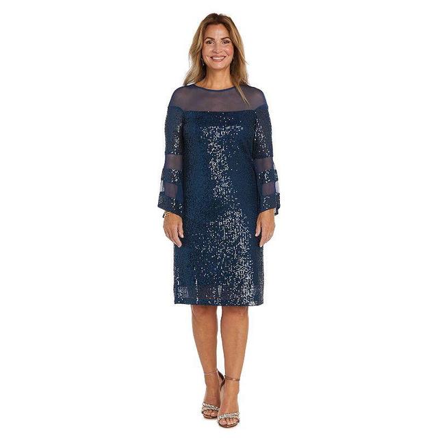 R  M Richards Long Sleeve Illusion Crew Neck Sequin Shift Dress Product Image