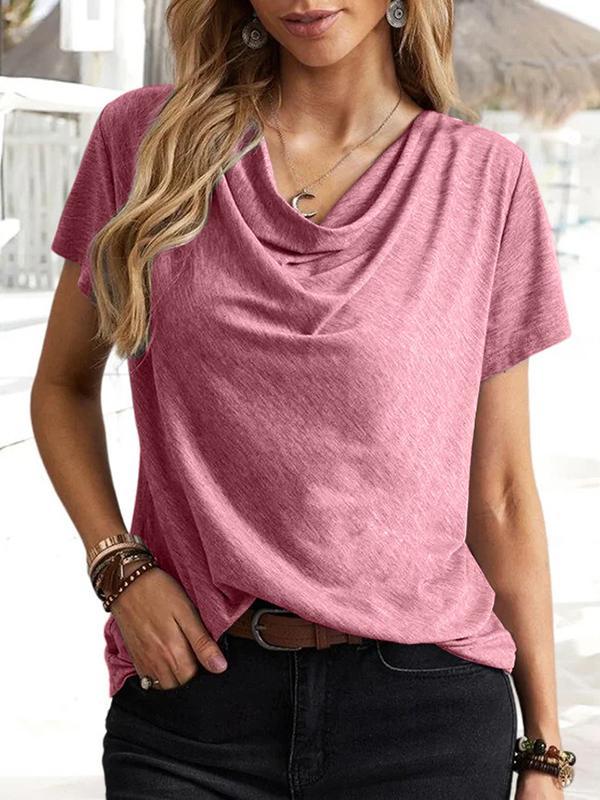 Loose Short Sleeves Solid Color U-Neck T-Shirts Tops Product Image