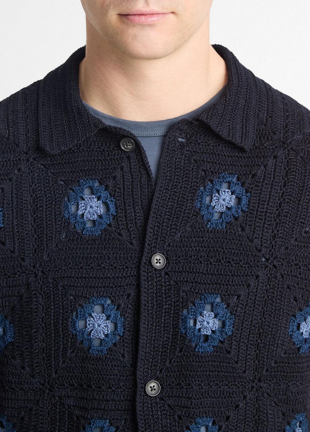 Crafted Crochet Cotton Button-Front Shirt Product Image