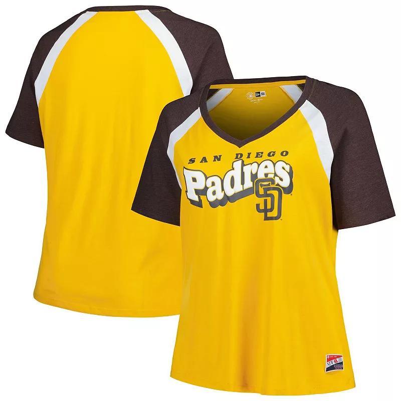 Womens New Era San Diego Padres Plus Size Raglan V-Neck T-Shirt Product Image