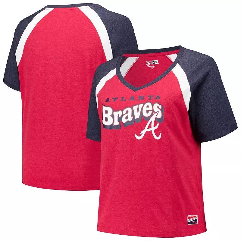 Womens New Era Atlanta Braves Plus Size Raglan V-Neck T-Shirt Product Image