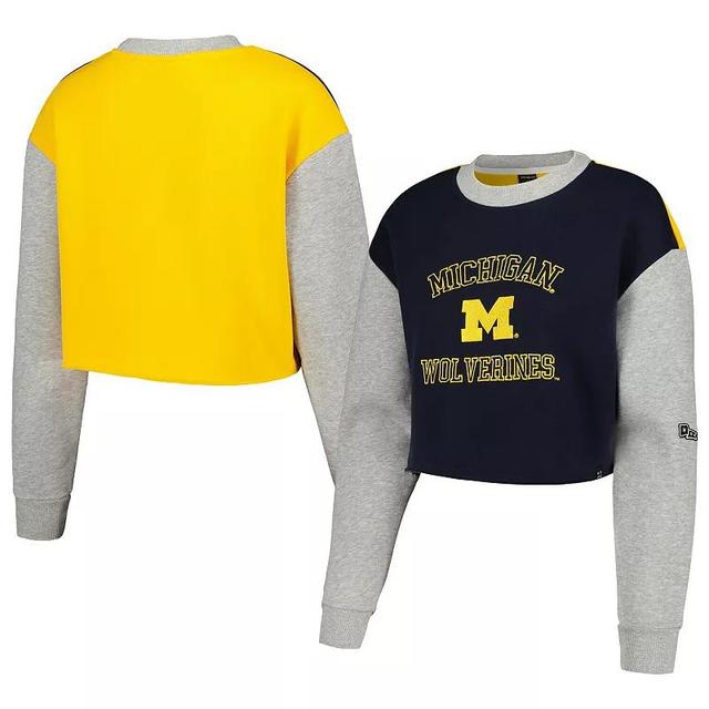 Womens Hype And Vice Navy Michigan Wolverines Colorblock Rookie Crew Pullover Sweatshirt Product Image