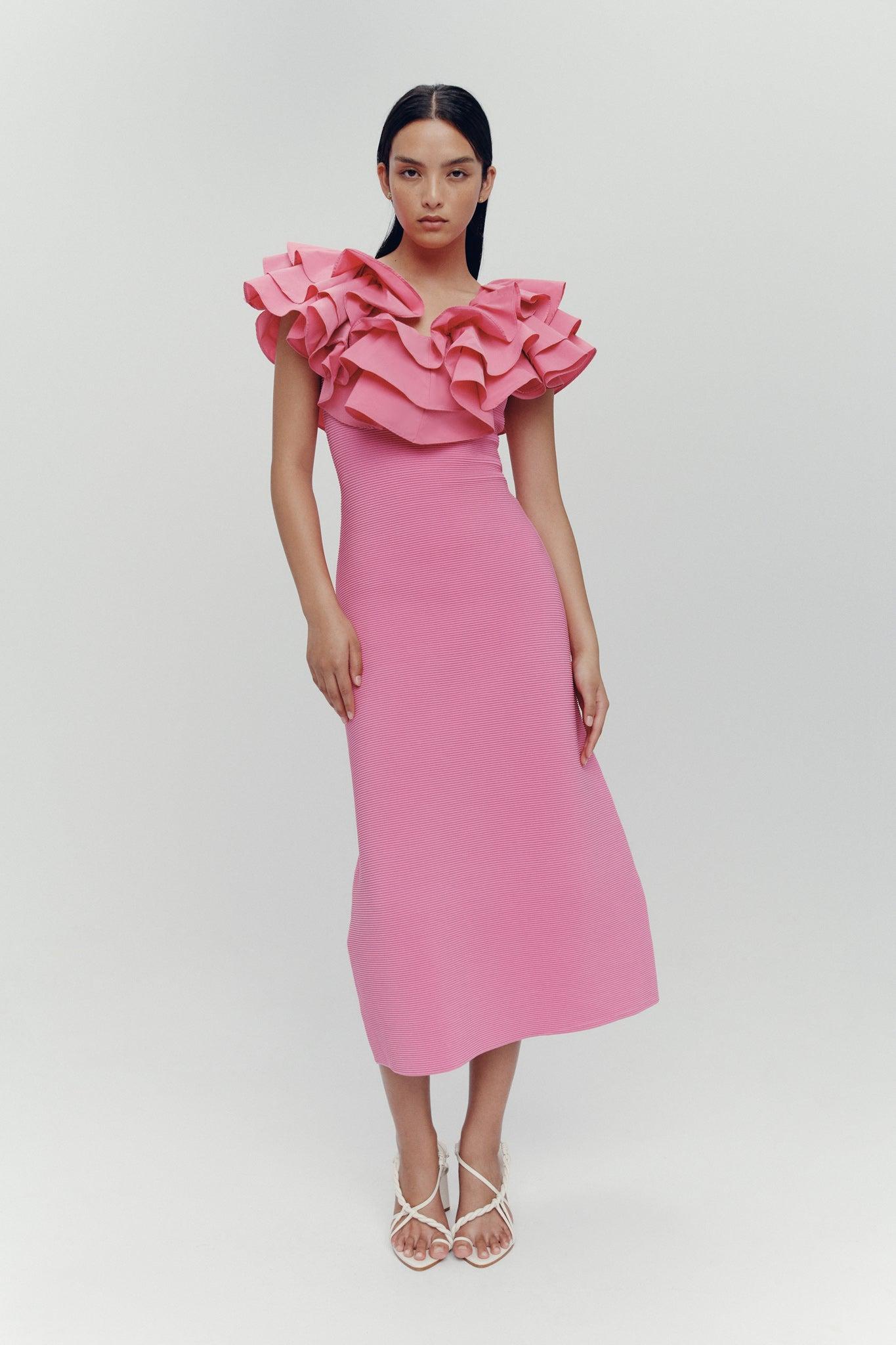 Transcendent Ruffle Midi Dress Female Product Image