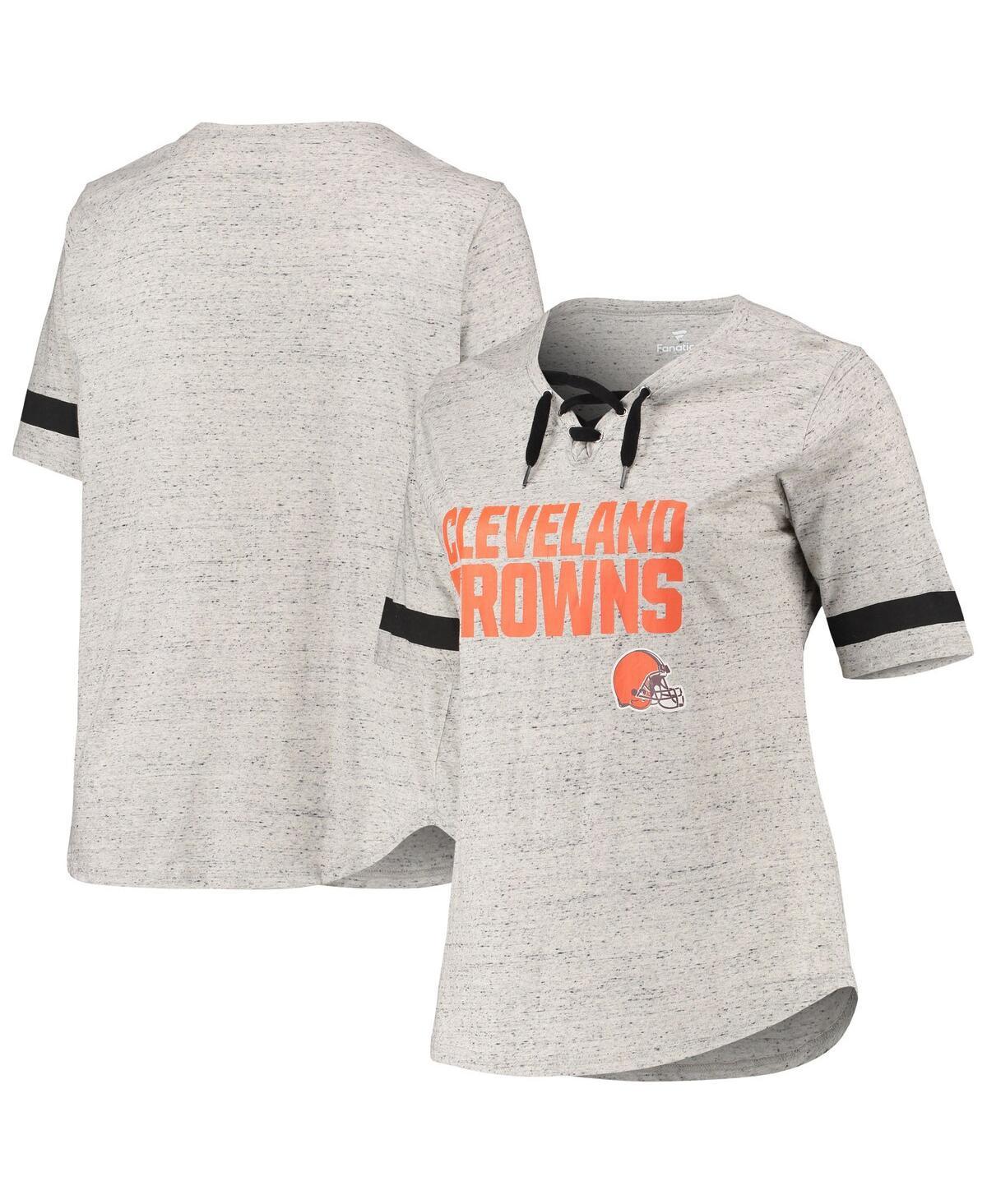 Womens Heathered Gray Cleveland Browns Plus Size Lace-Up V-Neck T-Shirt Product Image