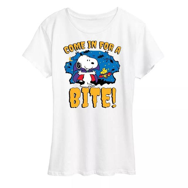 Womens Peanuts Snoopy Come In For Bite Graphic Tee Product Image