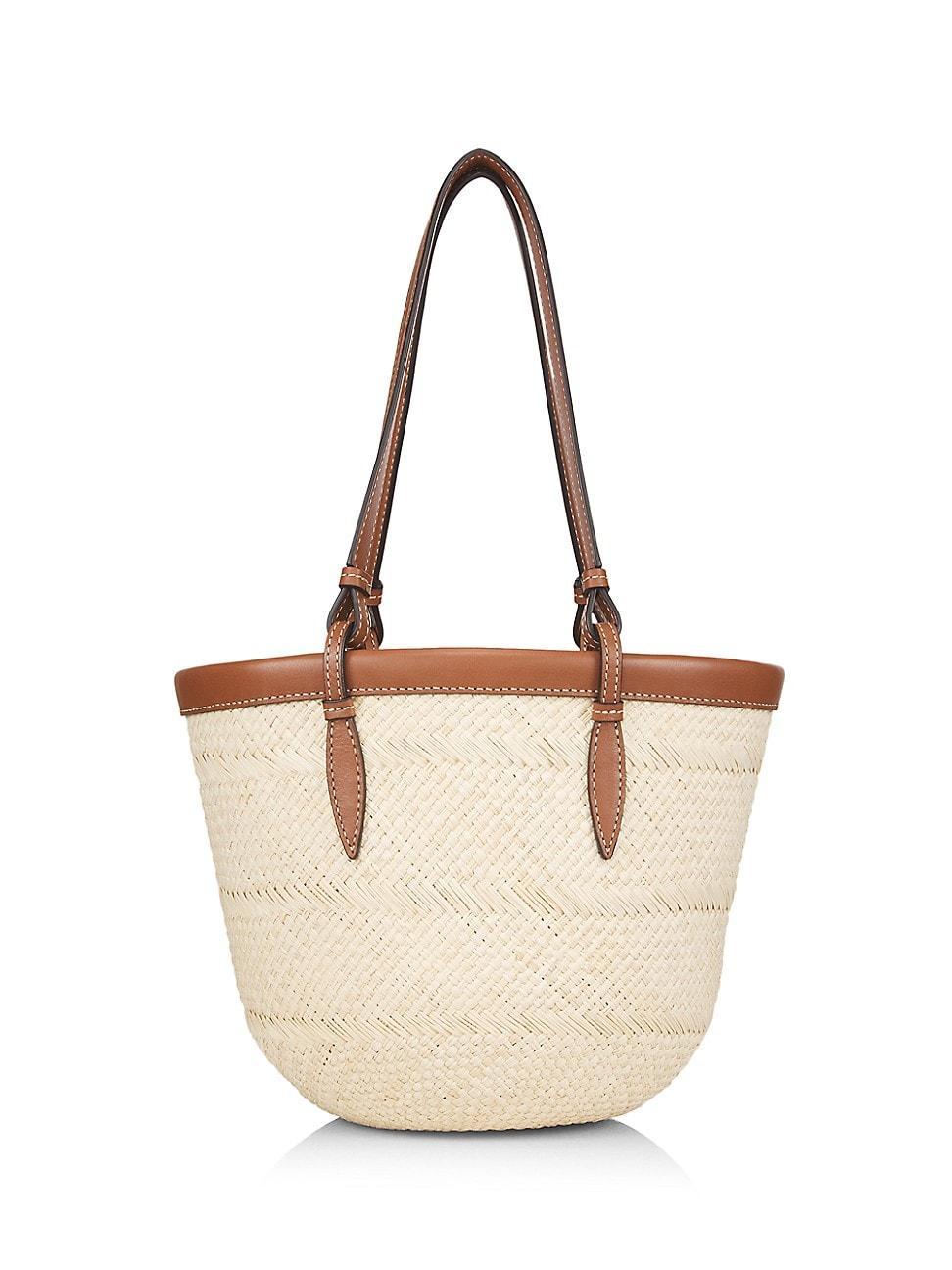 Womens Small Leather-Trimmed Raffia Tote Bag product image