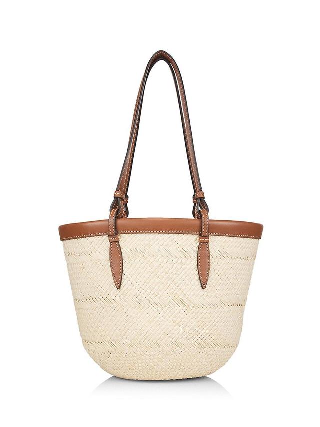 Womens Small Leather-Trimmed Raffia Tote Bag Product Image