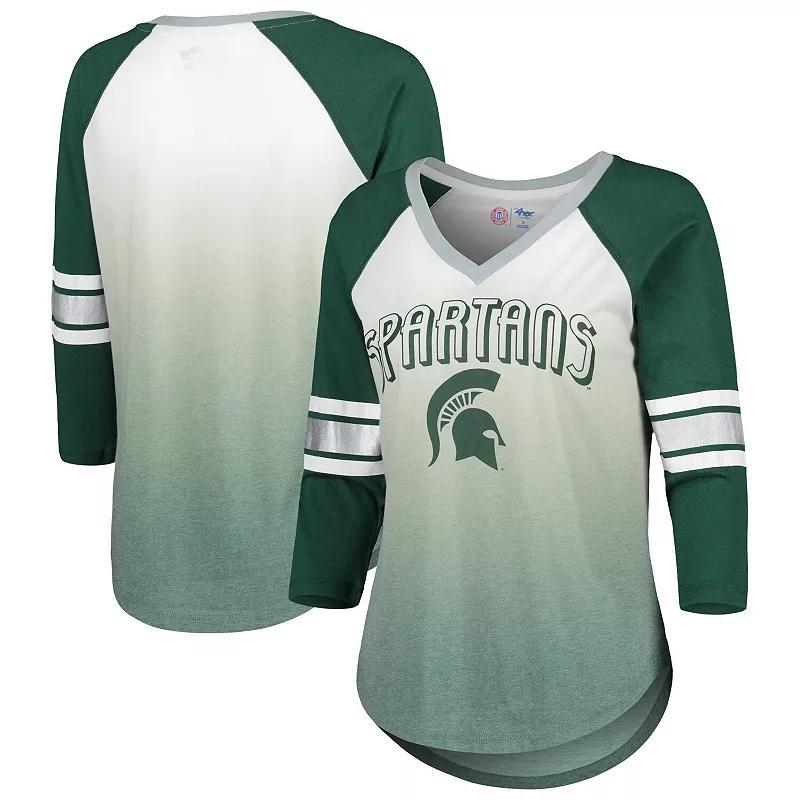 Womens G-III 4Her by Carl Banks /Green Michigan State Spartans Lead Off Ombre Raglan 3/4-Sleeve V-Neck T-Shirt Product Image