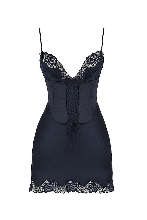 Soraya Navy Satin Slip Dress Product Image