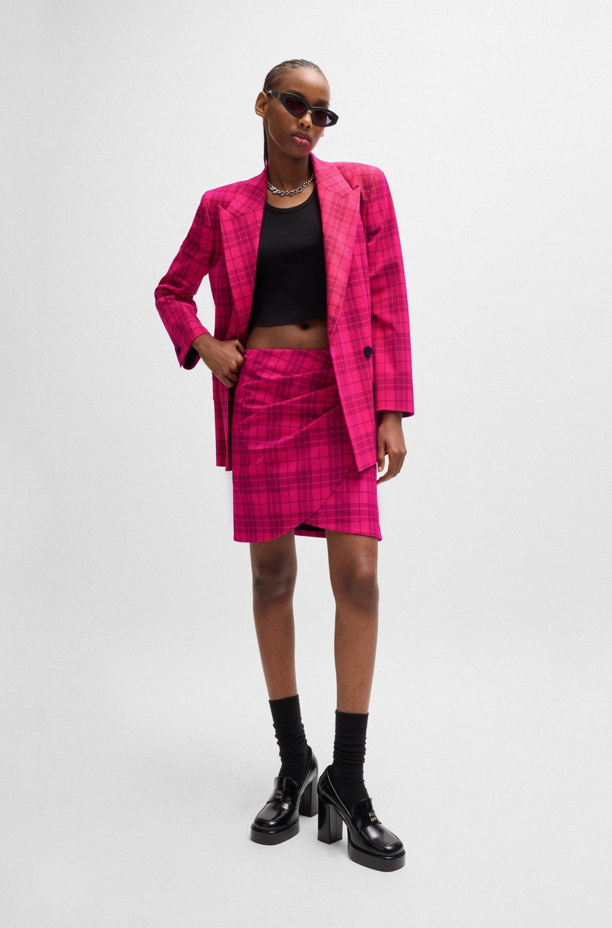 Wrap-front mini skirt in checked stretch material Product Image