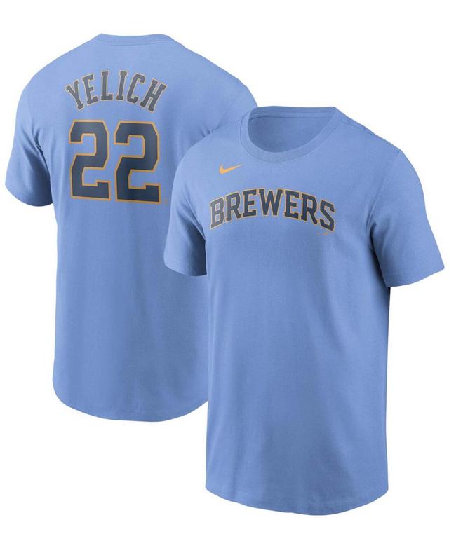 Mens Christian Yelich Light Blue Milwaukee Brewers Name Number T-shirt Product Image