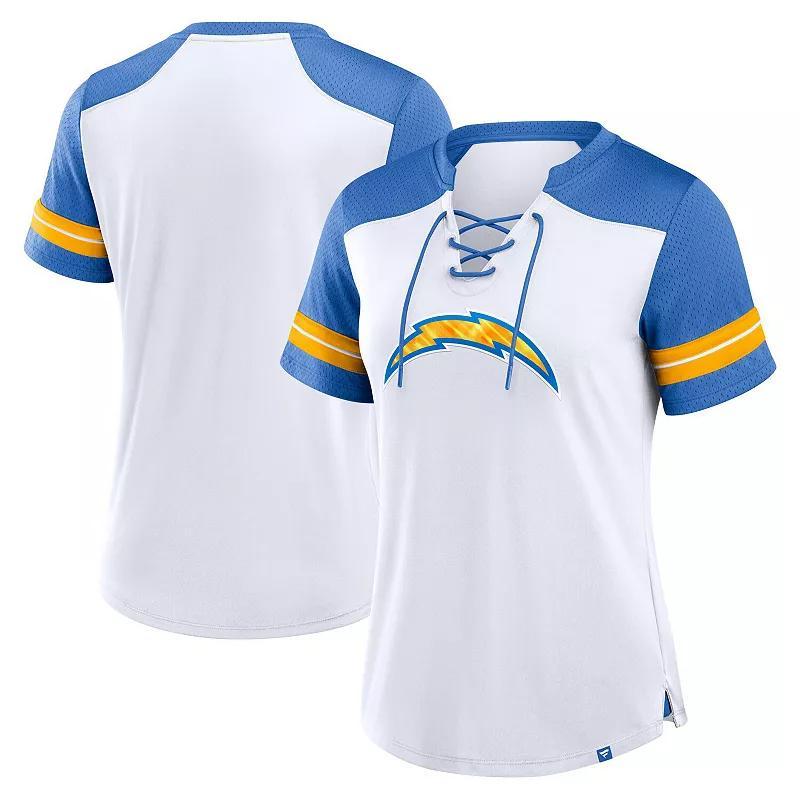 Womens Fanatics /Powder Blue Los Angeles Chargers Foiled Primary Lace-Up T-Shirt Product Image