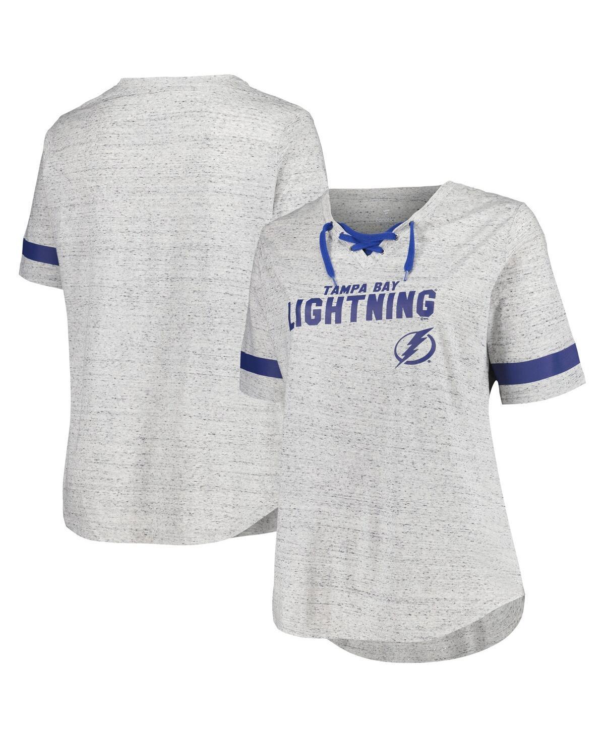 Fanatics Womens Heather Gray Tampa Bay Lightning Plus Size Lace-Up T-Shirt - Heather Gray Product Image