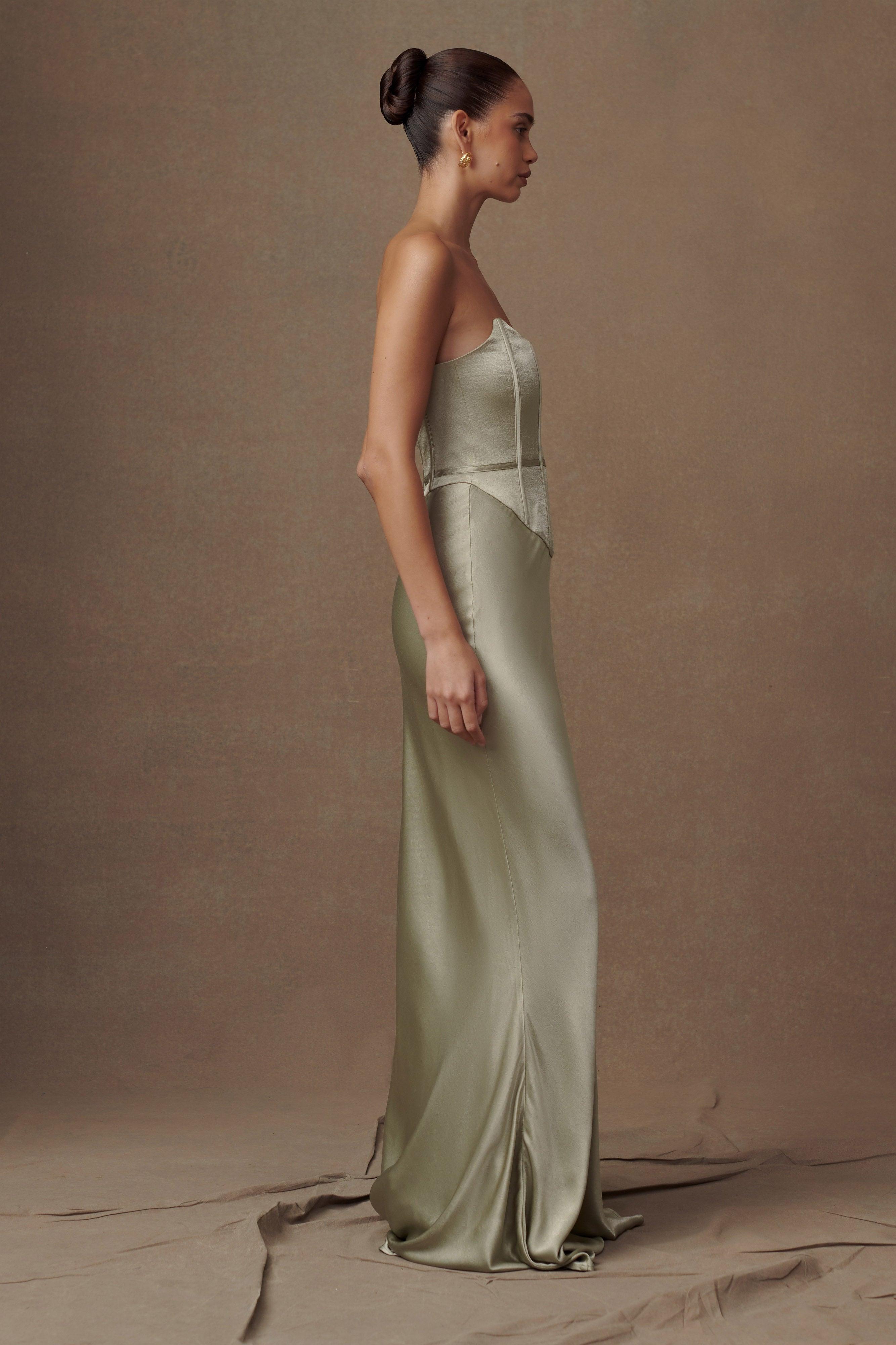 Harlow Satin Strapless Maxi Dress - Sage Product Image