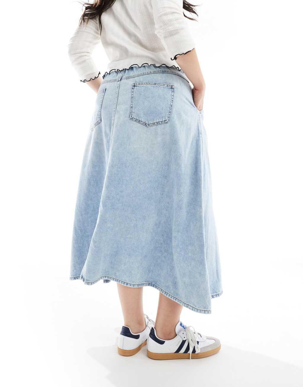 ONLY Curve denim midi skirt in light wash  Product Image