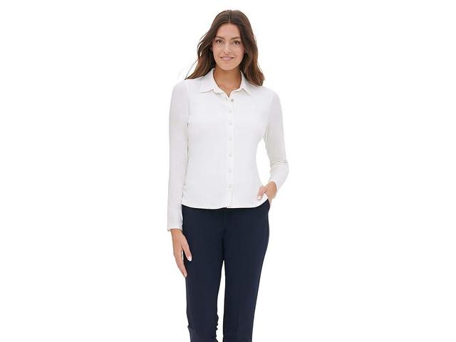 Tommy Hilfiger Long Sleeve Collard Button-Down Blouse (Ivory) Women's Clothing Product Image