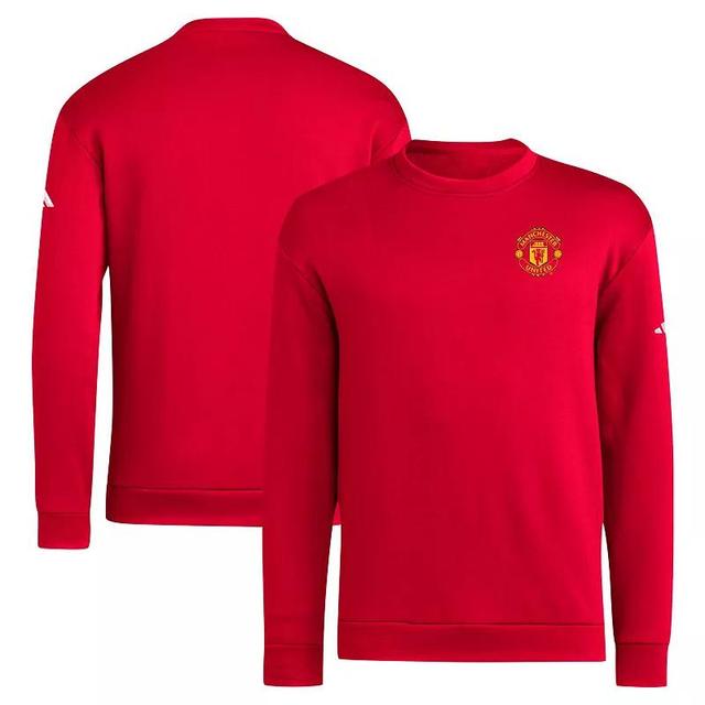 Mens adidas Red Manchester United Team Fleece Pullover Sweatshirt Product Image