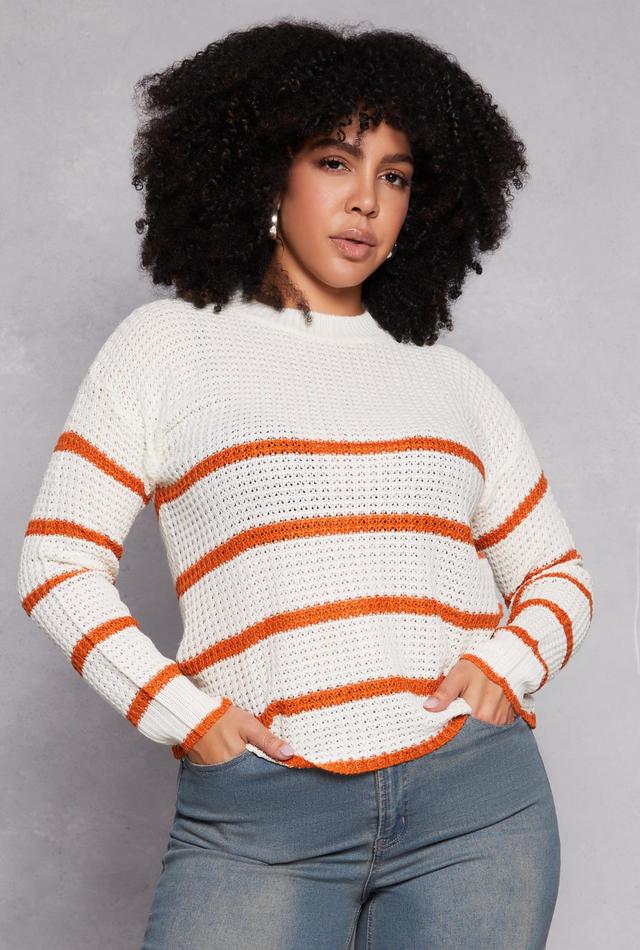 Womens Plus Size Striped Crew Neck Sweater Product Image