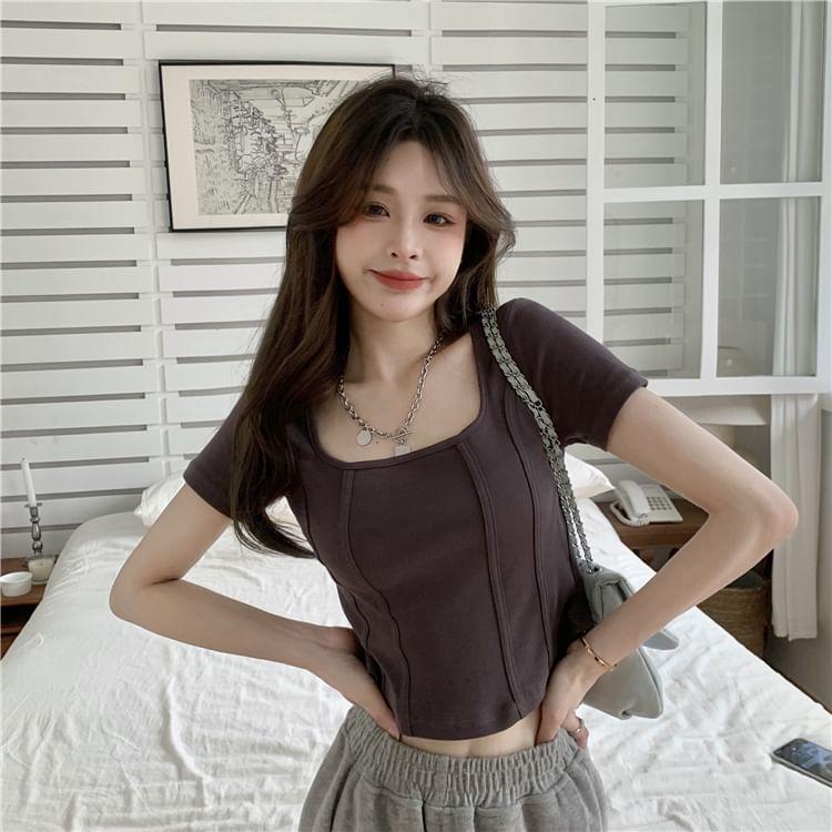 Short-Sleeve Square Neck Slim Fit Cropped T-Shirt product image