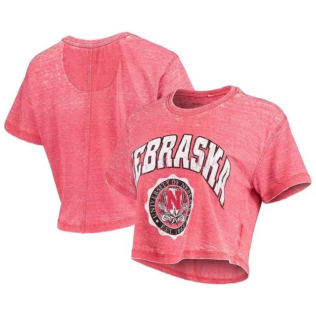 Womens Pressbox Nebraska Huskers Edith Vintage Burnout Crop T-Shirt Product Image