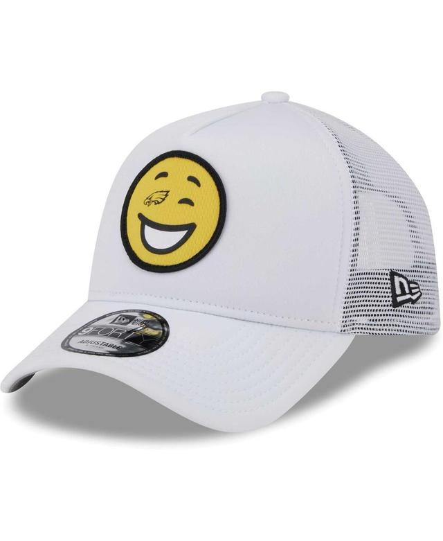 New Era Mens White Philadelphia Eagles Happy A-Frame Trucker 9Forty Snapback Hat Product Image