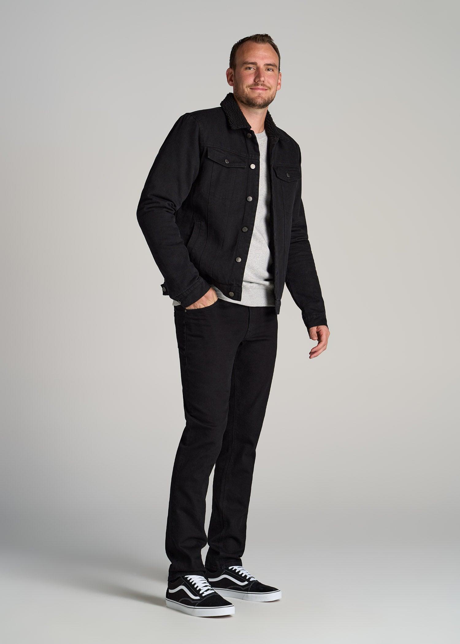 Denim Sherpa Tall Men's Jacket in Onyx Black Wash Product Image