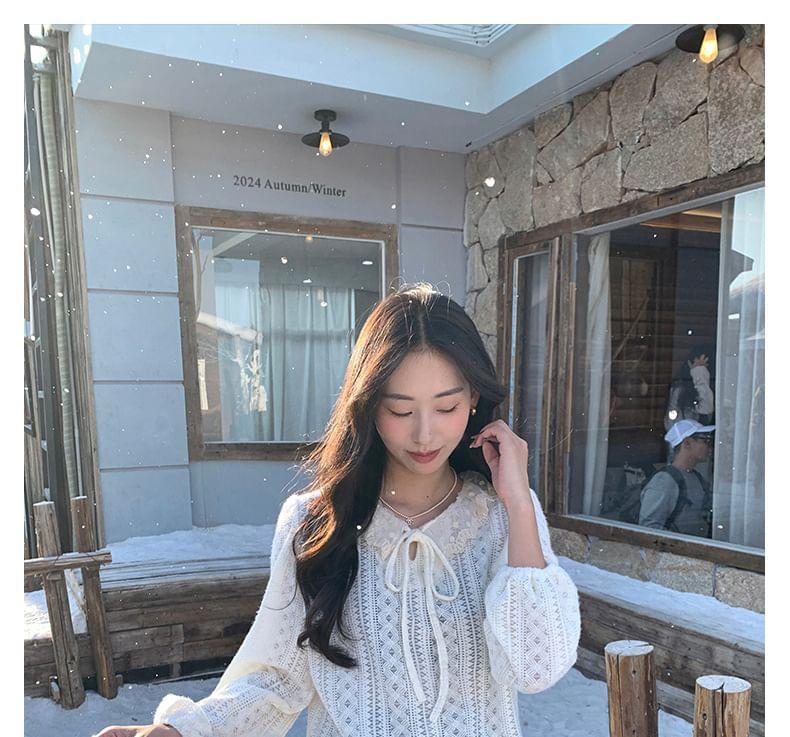 Long-Sleeve V-Neck Lace Top Product Image