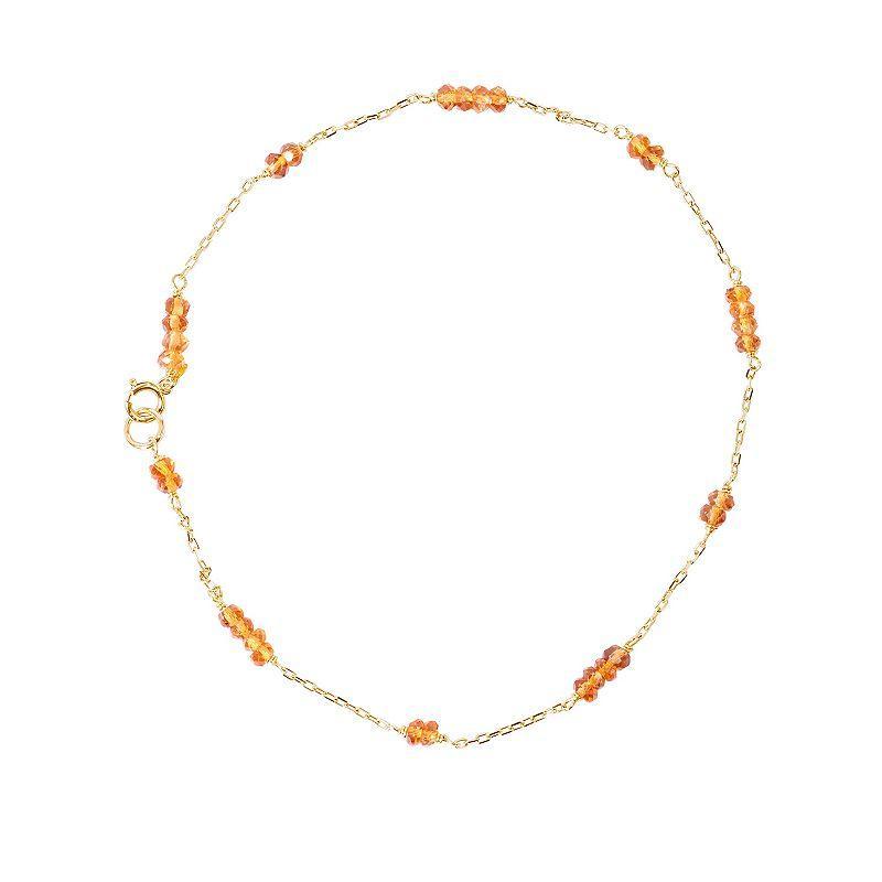 Jewelmak 14k Gold Citrine Anklet, Womens Product Image