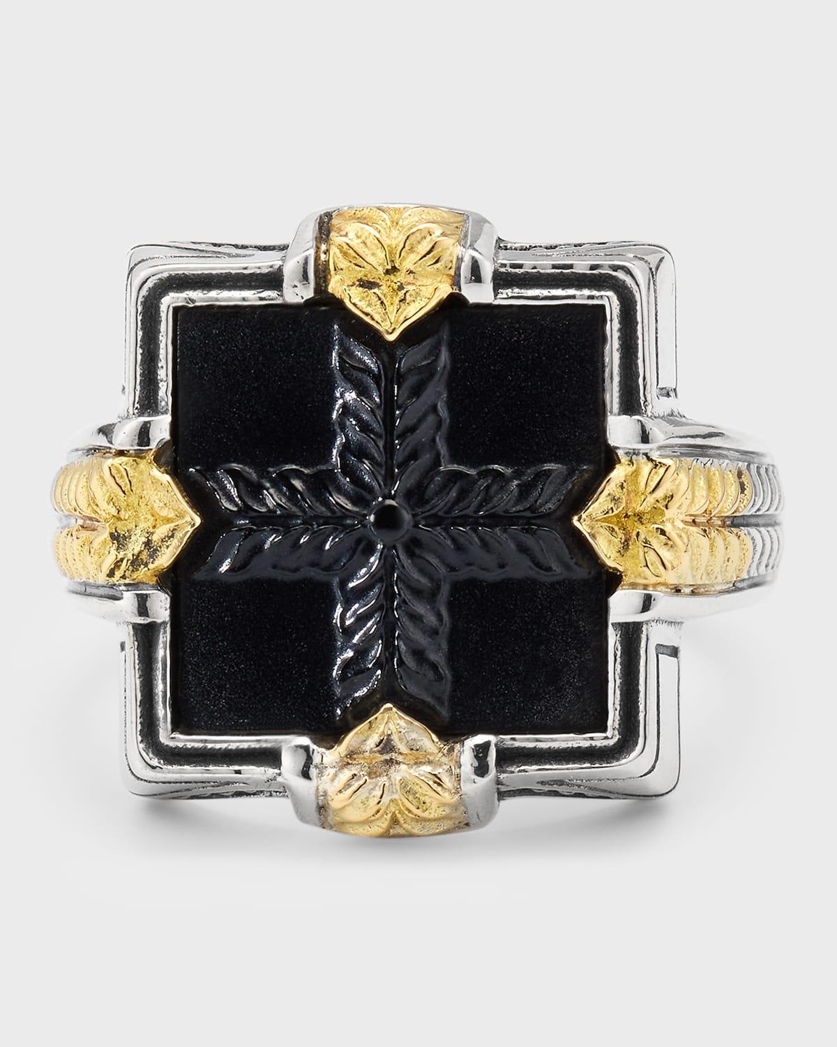 Mens Laconia Sterling Silver, 18K Yellow Gold & Onyx Ring Product Image