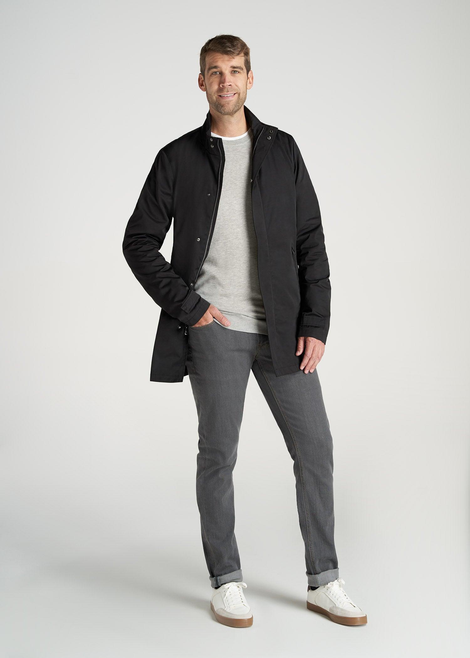 Zip Trench Coat for Tall Men in Black Male Product Image