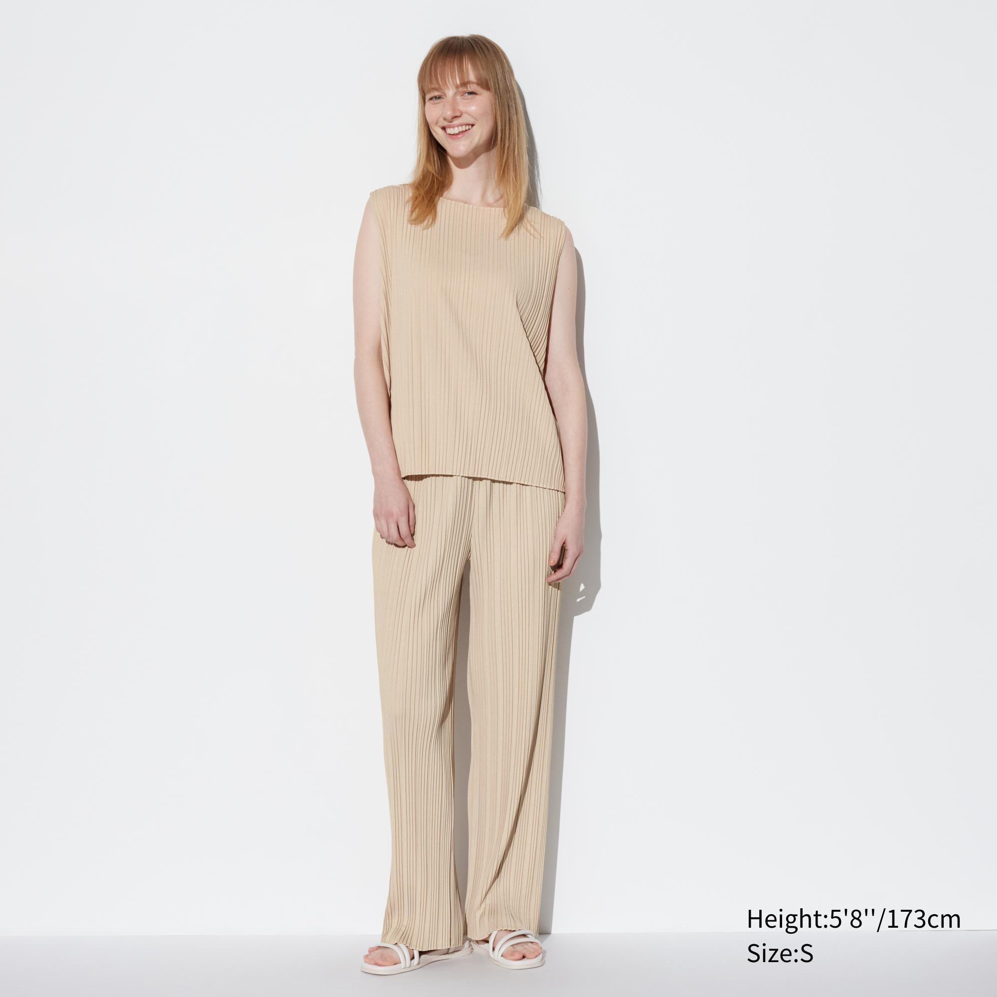 Womens Pleated Straight Pants (Tall) Beige XS UNIQLO US product image