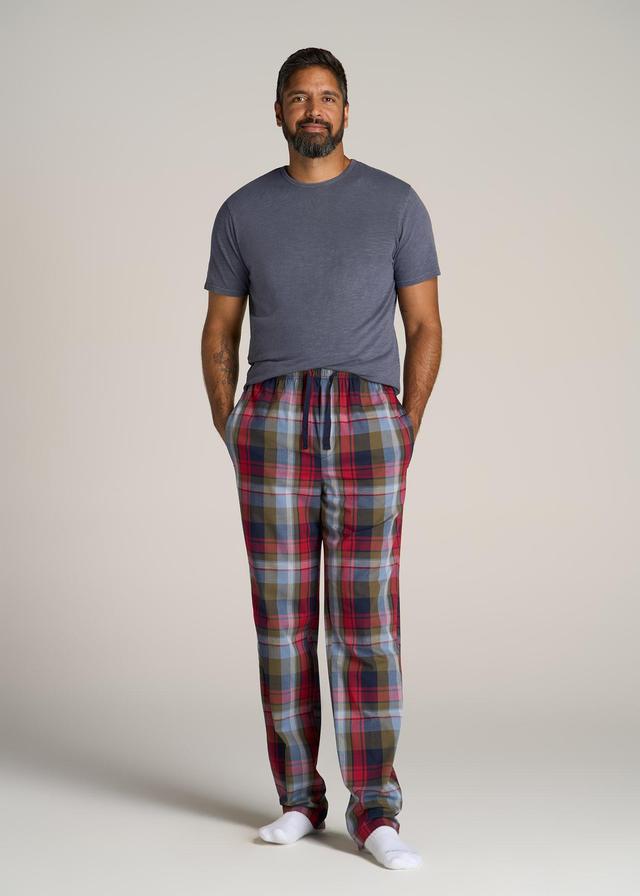 Woven Pajama Pants for Tall Men in Blue & Green Plaid Product Image