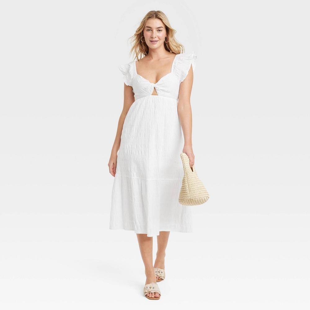 Women's Flutter Short Sleeve Midi A-Line Dress - Universal Thread™ White XL Product Image