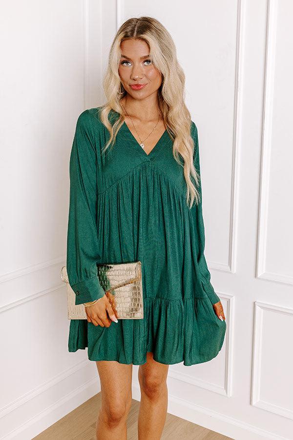 Autumn Brunch Babydoll Dress In Hunter Green Product Image