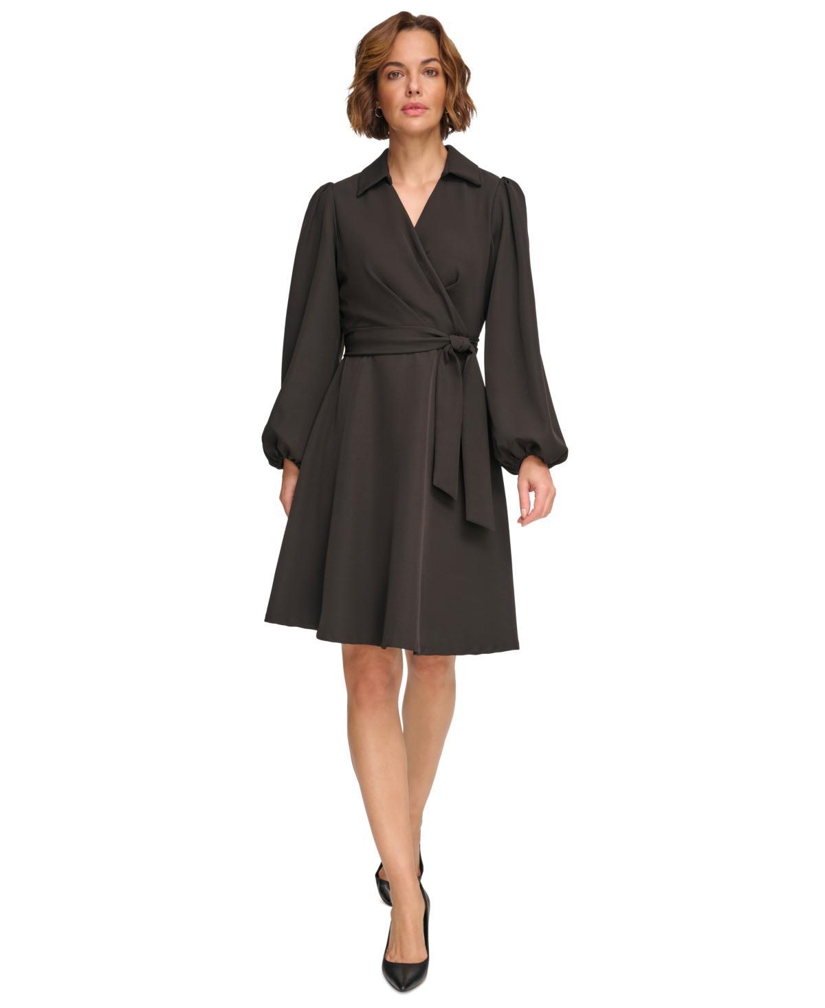 Dkny Womens Collared V-Neck Balloon-Sleeve Belted Dress Product Image