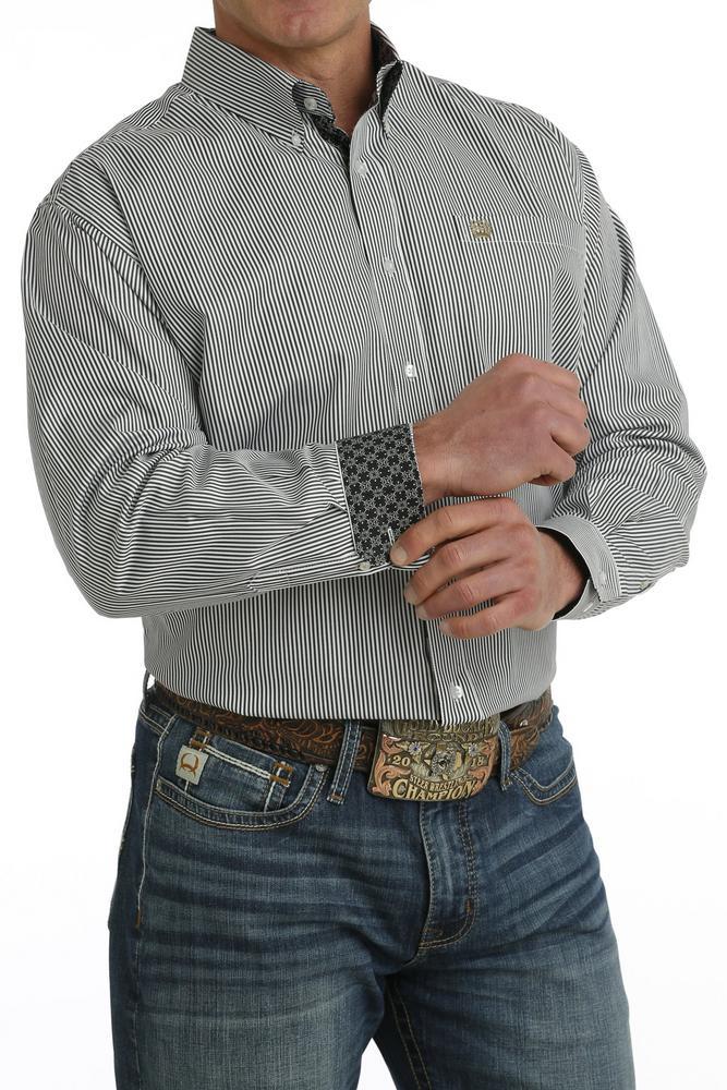 Cinch® Men's L/S Tencel™ Black/White Stripe Button Shirt Product Image